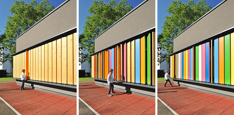 A colorful interactive facade was designed for this kindergarten