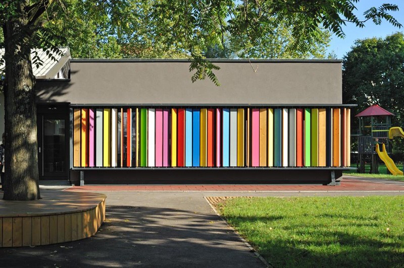 A colorful interactive facade was designed for this kindergarten