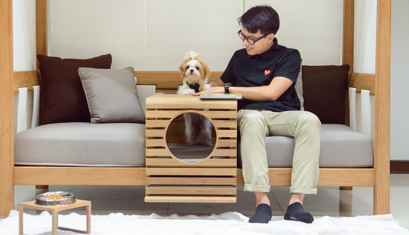 This outdoor sofa is designed for people and pets