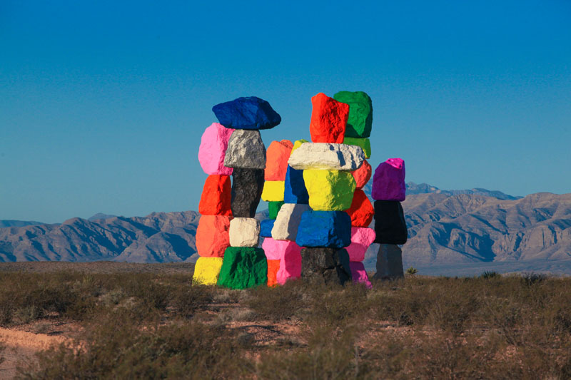 Stacks of colorful rocks have appeared in the desert near Las Vegas