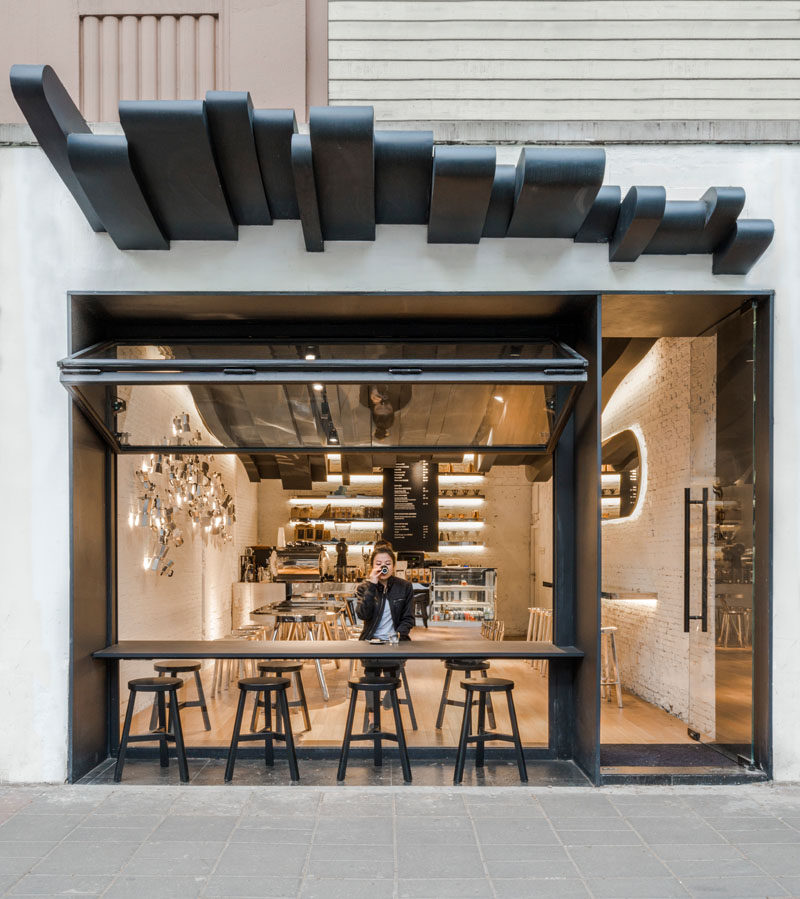 The Sculptural Ceiling In This Cafe Continues From The Inside To The Outside