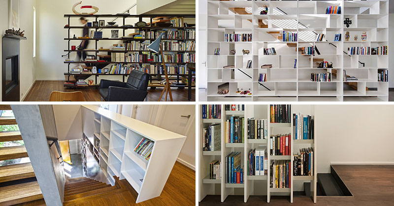 9 Stylish Staircases With Bookshelves As Safety Barriers