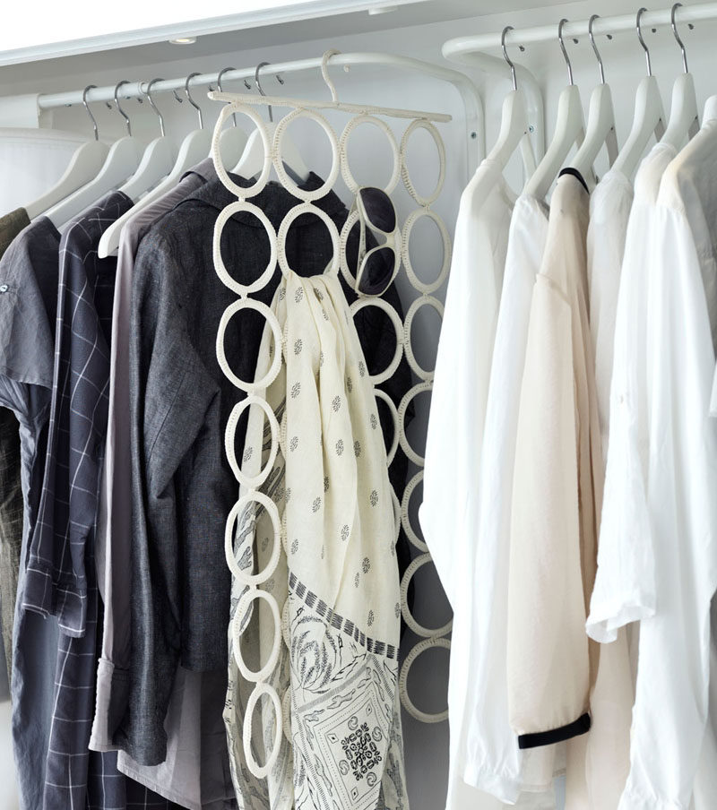 9 Storage Ideas For Small Closets // Scarves and sunglasses can be kept on hangers like this Ikea one, freeing up space in boxes or bins for the things that can't be hung.