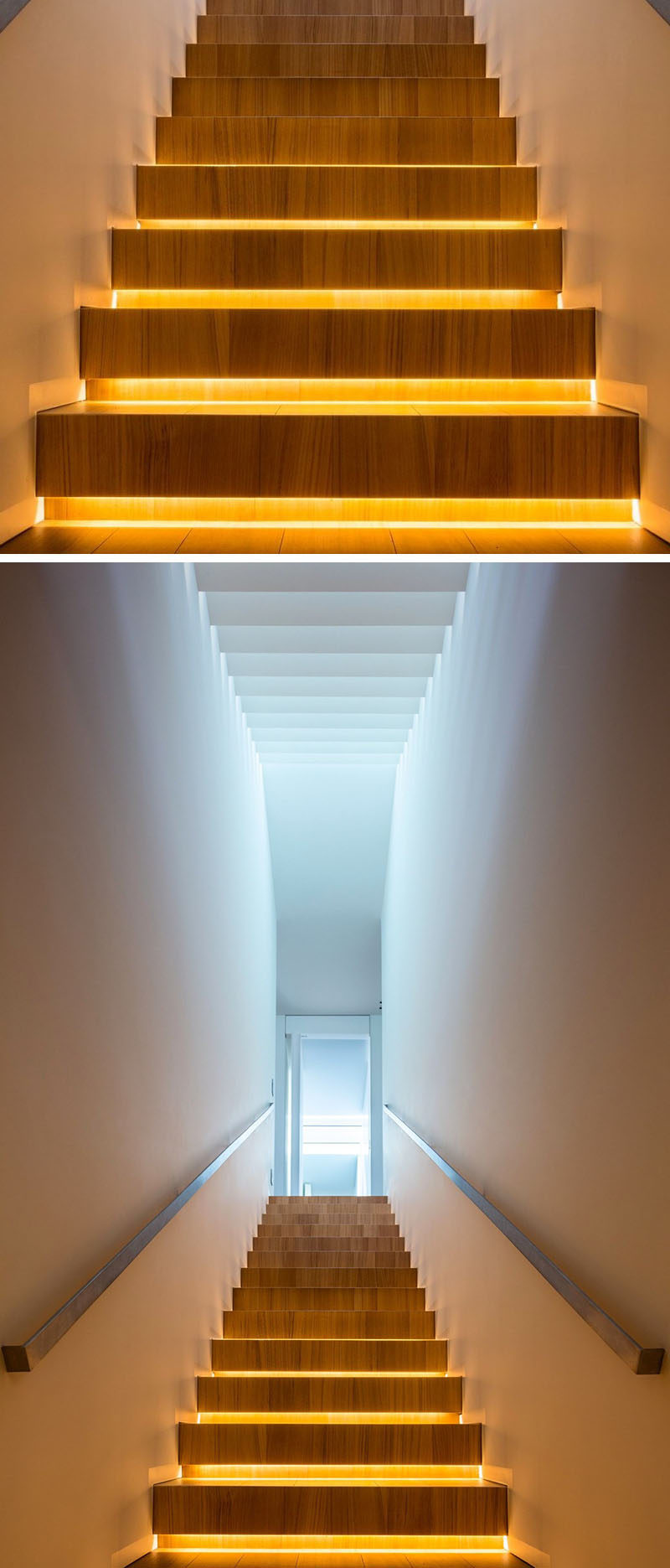 18 Examples Of Stair Details To Inspire You // These wooden stairs with hidden lighting, light up from underneath to ensure you'll never miss a step again.