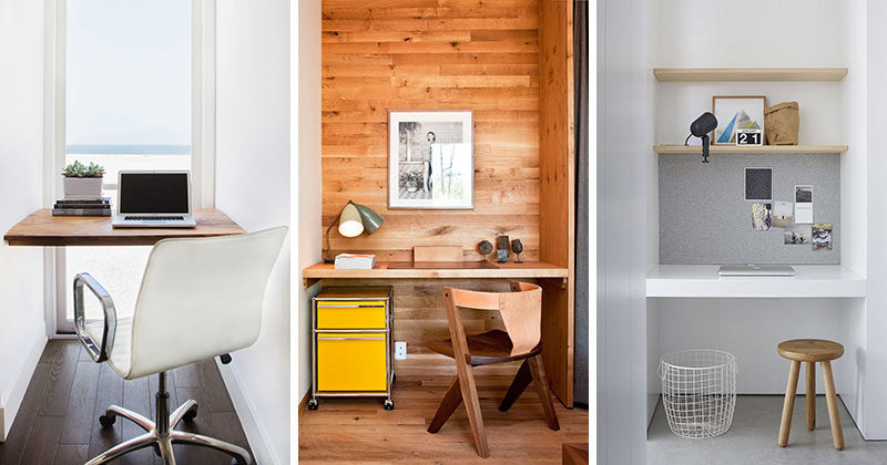 Small Home Office Idea ? Make use of a small space and tuck your desk away in an alcove