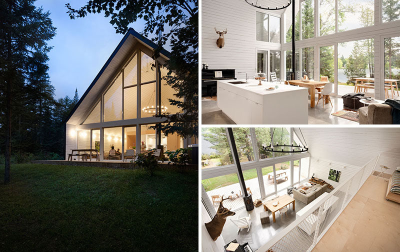 The large windows of this lakeside chalet in Canada make the most of its nature-filled views