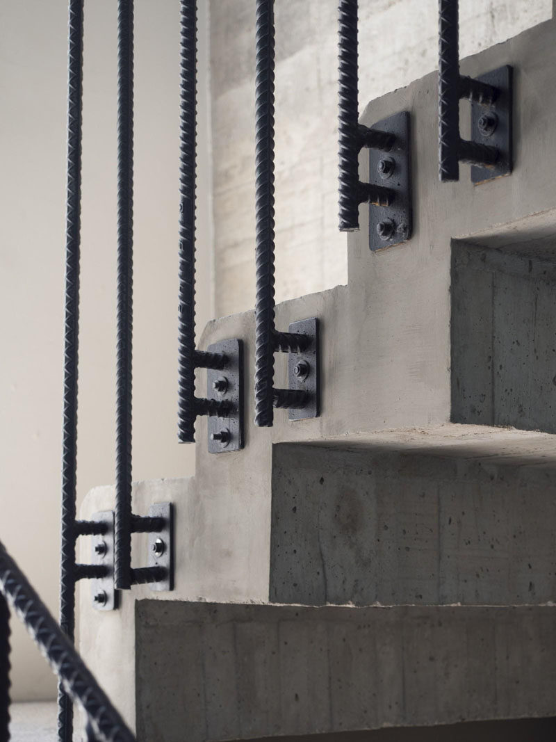 Interior Design Details - Industrial Close Ups // The steel rebar supports for the railing and the concrete of the actual steps give this staircase a modern, industrial look.