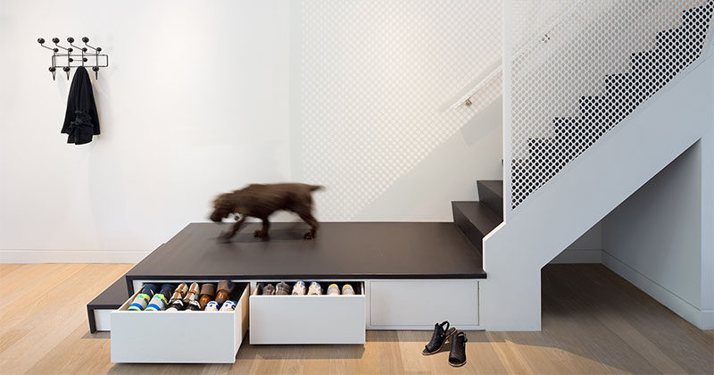 Design Idea For Stairs This Stair Landing Has Hidden Shoe Storage