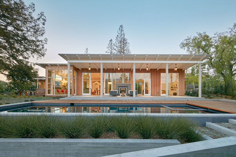 This wood clad and sloped roof modern house was designed for life in California?s Silicon Valley