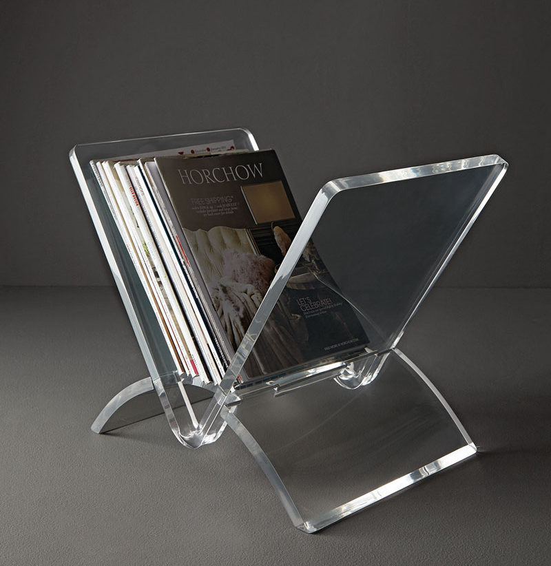 5 Ways To Use Acrylic Decor Throughout Your House // Living Room - Keep your magazines organized in this acrylic magazine rack that makes it easy to see all your issues at a quick glance.