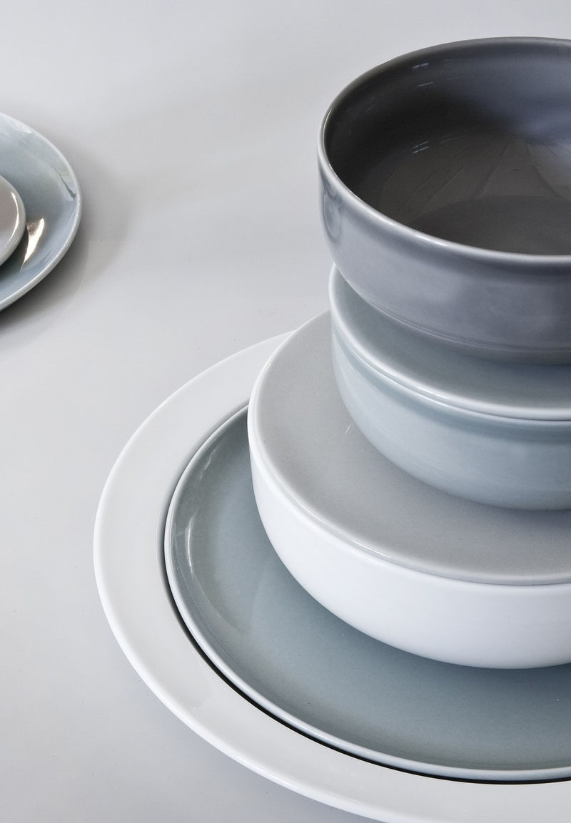 Ceramic plates with a glossy finish in muted colors.