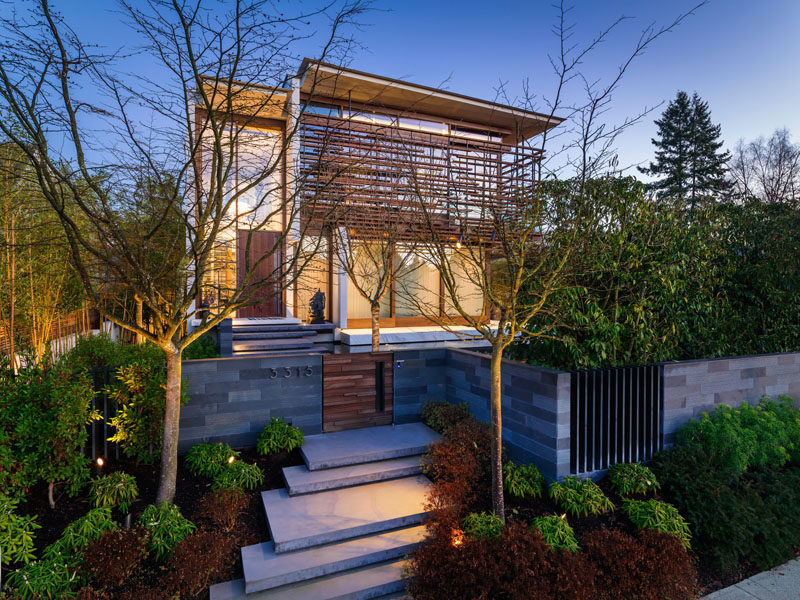 Timber Slats Cover The Upper Floor Of This Contemporary Home In Vancouver