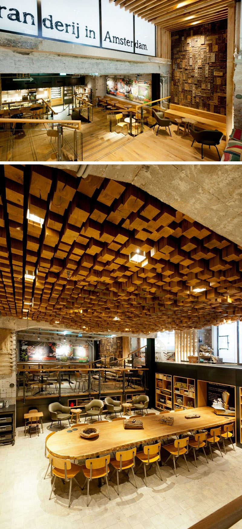 11 Starbucks Coffee Shops From Around The World // By including many Dutch elements in the design of this location and keeping original elements of the structure - like the marble floor - this Starbucks concept store in Amsterdam takes away some of the American feel and makes the store feel a bit more like a local coffee shop.