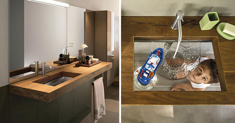 This bathroom sink was designed with a transparent glass bottom