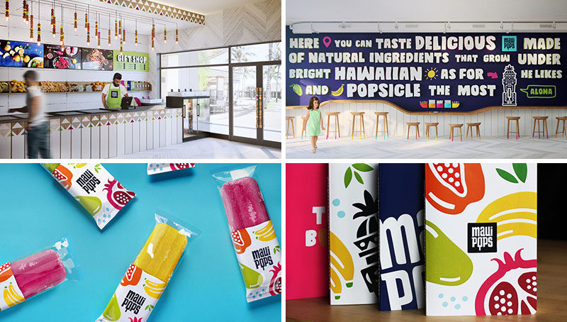 This fun interior and branding was designed for a new popsicle and juice store in Hawaii