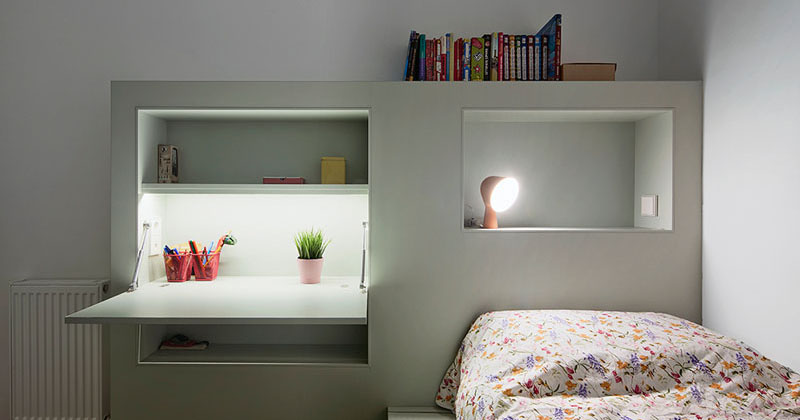 This Small Kids Bedroom Combines The Bed Frame A Desk And