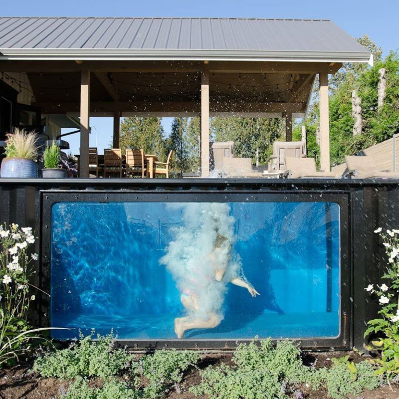 Modpools have transformed shipping containers into modern swimming pools with a window. Each pool can be set up in minutes, be made into a hot tub and can be controlled via your smartphone, where you can change the temperature, jets and lighting.