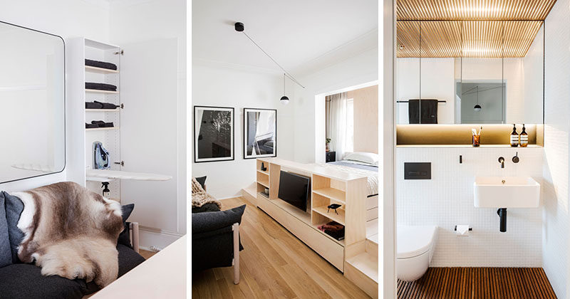 Architect Prineas have designed this tiny apartment in Sydney, Australia, that fits everything into an interior that measures in at 236 square foot (22m2), and is designed as short-stay boutique accommodation.