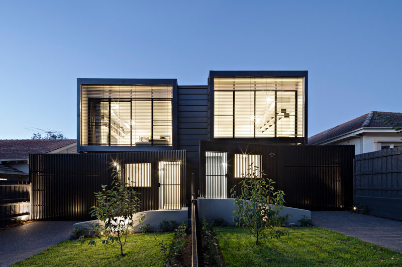 These modern townhouses are nearly identical, however they are set at different heights.