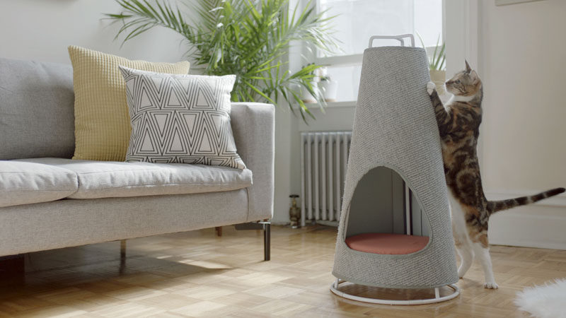 This Cone-shaped Object Is Both A Scratching Post And A Cat Bed