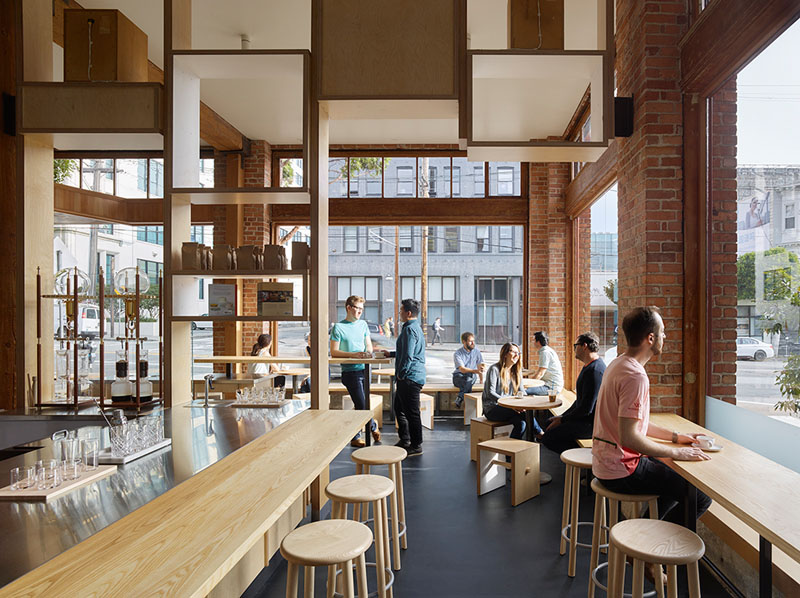 The design of this modern cafe is a fusion of past and present with the industrious building, and minimally decorated interior, making it the perfect place to grab a cup of coffee.