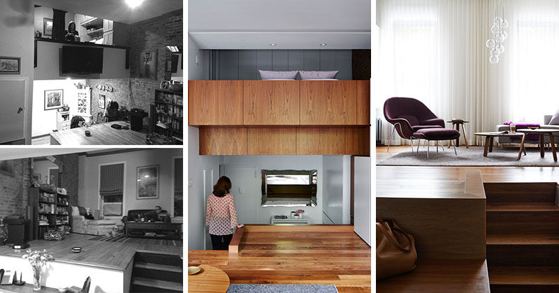 BEFORE and AFTER ? This Loft Apartment Was Updated With White Cabinets and Walnut Accents