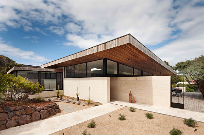 Robson Rak Architects and Interior Designers have recently completed the Layer House, a home in Victoria, Australia, built using rammed earth and timber.