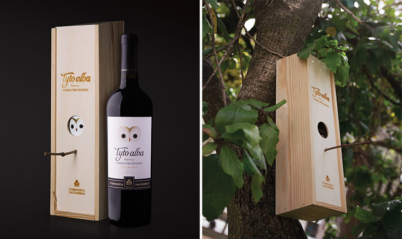 This modern wine bottle packaging features a wooden box, that once the wine is finished, can be transformed into a birdhouse.