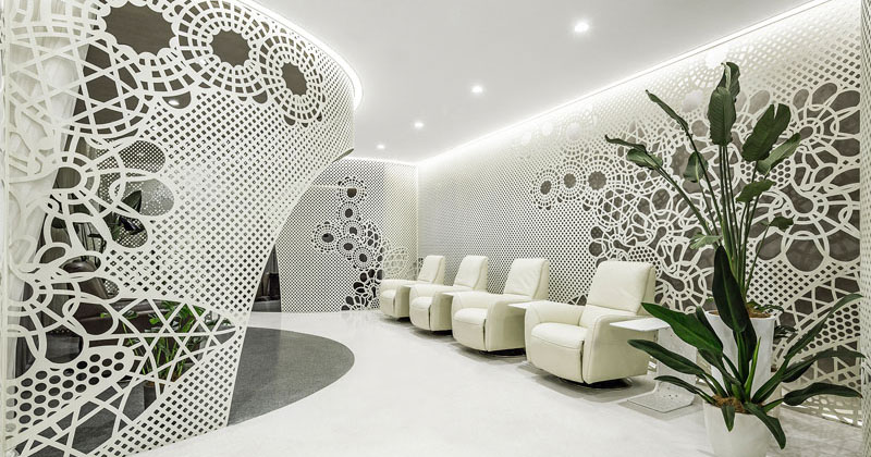 Delicate Patterns Adorn The Walls Of This Bright Nail Salon Interior