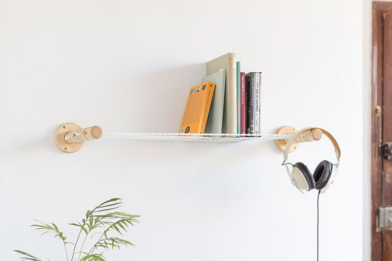 The team behind Spanish design studio Smallgran, have created a unique and simple shelf design that adds an interesting look to your walls. Instead of having solid shelves made from wood or metal, the shelf has ropes that have been pulled tight between two wood ends, to create a surface that allows objects to be displayed on them.