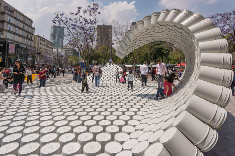 5468796 Architecture, Factor Eficiencia and Studio NYL have collaborated to create a public art installation in Mexico City, that's made from common painter’s buckets.