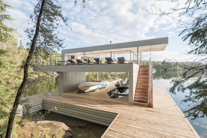 Cibinel Architecture have designed a modern boathouse for lounging and entertaining, that sits on Lake of the Woods in Canada.