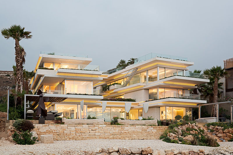 BLANKPAGE Architects together with Karim Nader Studio, have recently completed a modern multi-level beach house in Mounsef, Lebanon that overlooks the Mediterranean Sea. #Architecture #ModernArchitecture #BeachHouse