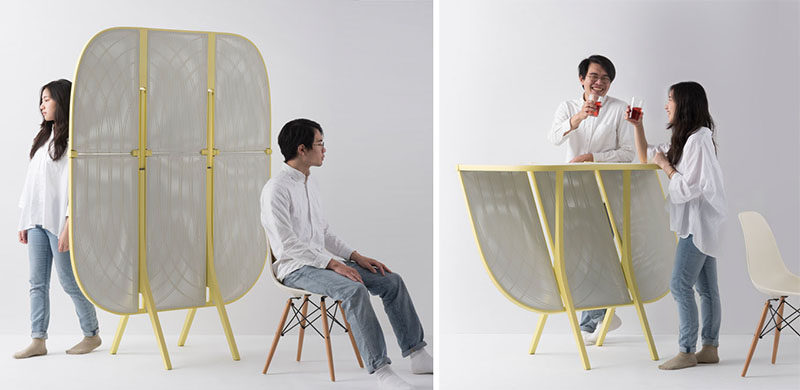 Designer Laurel Hwang has created a modern room partition for an open space, that when needed, can be transformed into a bar table. #ModernFurniture #RoomPartition #RoomDivider #BarTable #Design