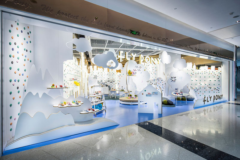 PRISM DESIGN have recently completed Fly Pony, a new modern children's shoe store in Shanghai, China, that is full of wonder and represents a story of a young child. #ShoeStore #RetailDesign #InteriorDesign #StoreDesign