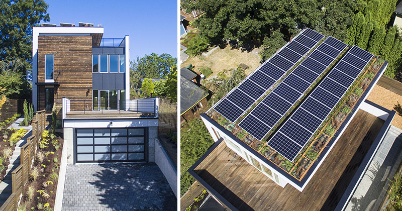 Solar Panels And A Green Roof Were Included On Top Of This New House In