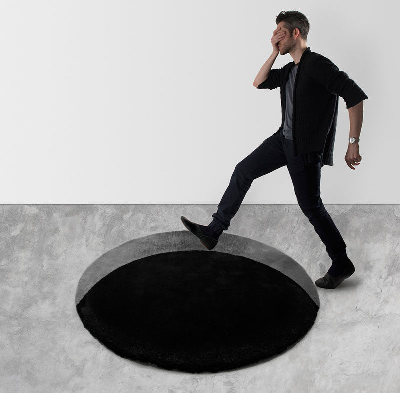 Designer Scott Jarvie has created the Void Rug, a 100% merino wool, modern monotone floor rug that has an illusion of depth. #Rug #HomeDecor #ModernRug