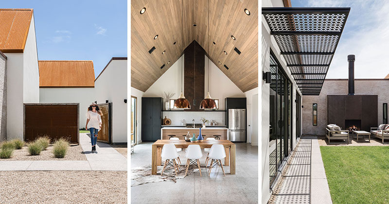 Architecture firm The Ranch Mine, have recently completed a new modern house that sits next to a canal in Phoenix, Arizona, that's been inspired by the forms of the missions in southern Arizona. #ModernArchitecture #CorrugatedRoof #ModernHouse