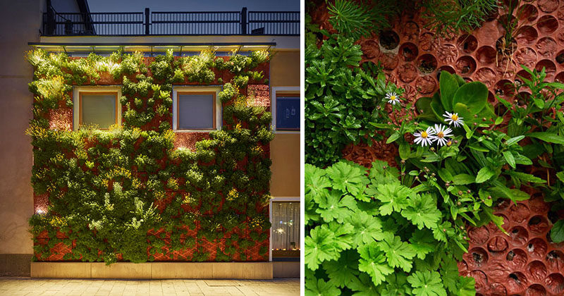 A Green Wall Using Concrete Panels Was Added To This Small Building In Sweden