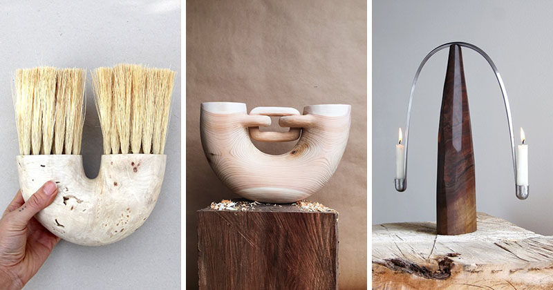 Sculptor and woodworker Ariele Alasko, has created a collection of modern wood abstract sculptures and home decor items like brushes, trays and candle holders. #Sculpture #HomeDecor #Wood