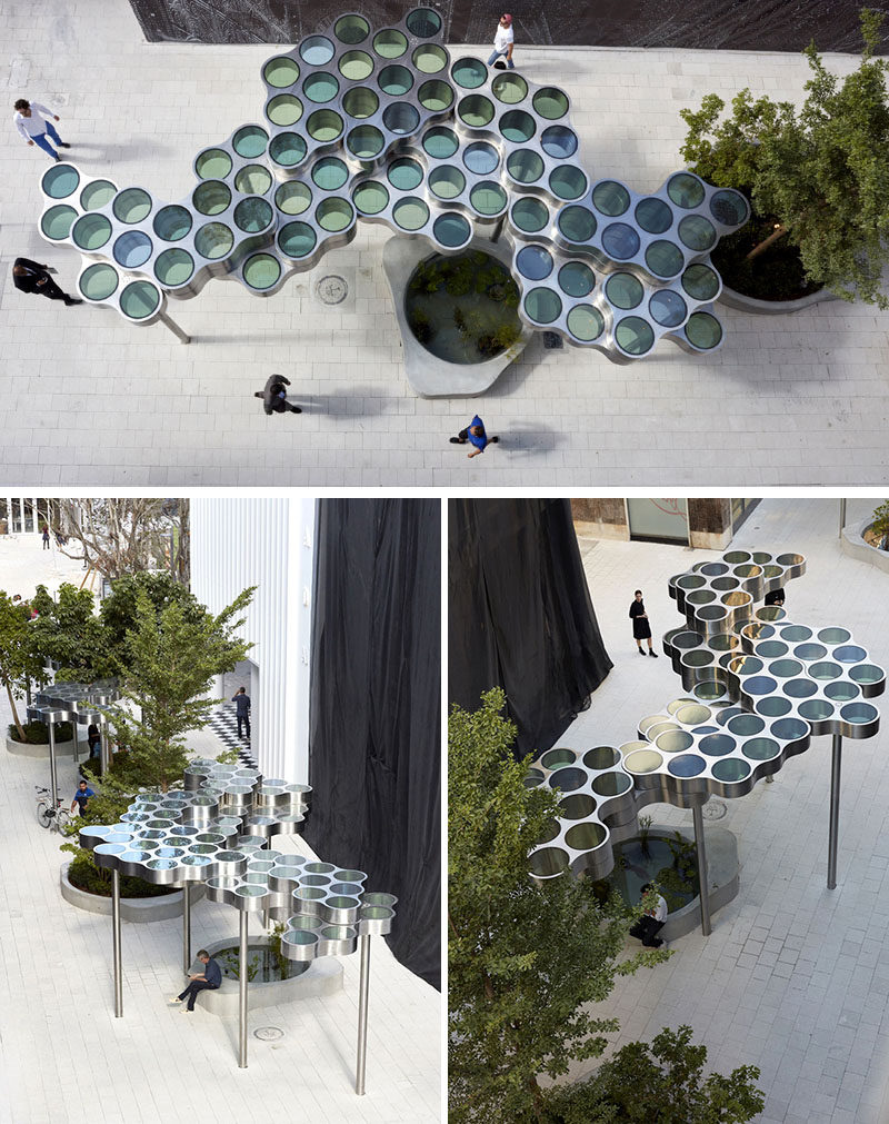 Ronan & Erwan Bouroullec have unveiled 'Nuage, promenade', a modular and modern pergola that runs through the heart of the Miami Design District. #ModernPergola #Design #Installation