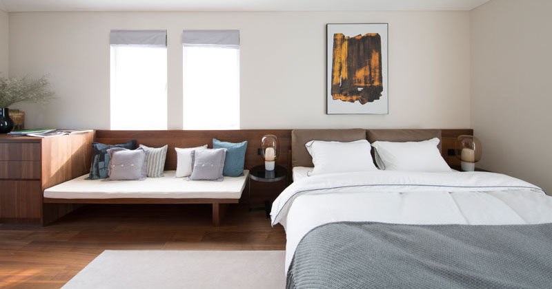 Design Detail ? This Bedroom Design Includes A Headboard With A Built-In Bench And Set Of Drawers