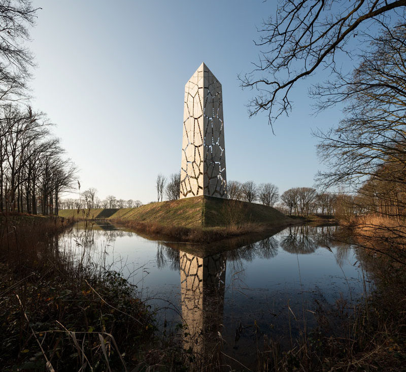 RO&AD Architecten have recently completed Pompejus, a watchtower, an open-air theatre and an information point for tourists, that's located on Fort de Roovere in Halsteren, The Netherlands. #Watchtower #Lookout #Architecture #Design