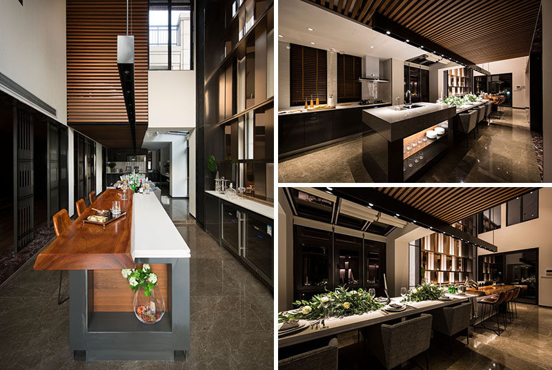 Design Detail ? This Extra Long Kitchen Island Is Used As A Food Prep Area, A Dining Table, And A Bar