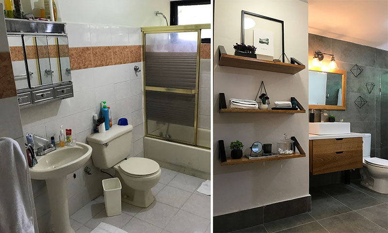Francis Dominguez from EFE Creative Lab, has designed the modern renovation of a bathroom from the 1990's. #BeforeAndAfter #BathroomRemodel #Renovation