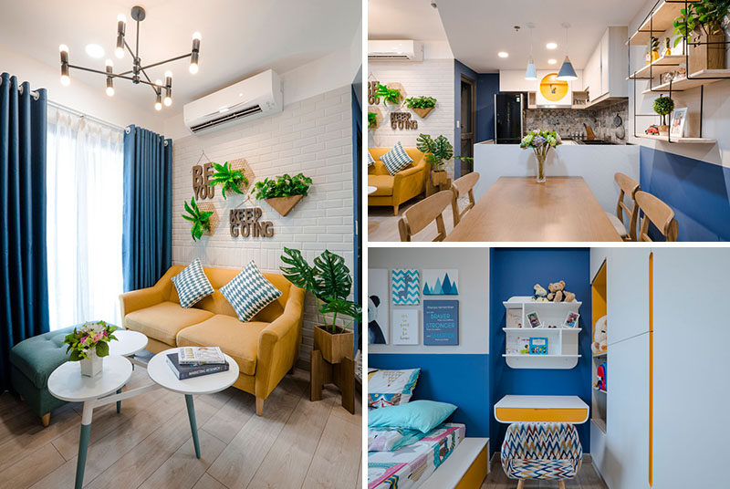 Pops Of Blue And Yellow Keep This Apartment Fun And Bright