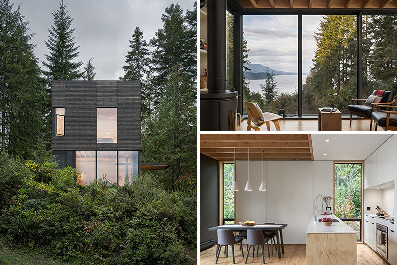 mw|works architecture + design have designed 'The Little House', a small and modern cabin, that's located in Seabeck, Washington State. #ModernCabin #DarkWoodSiding #Architecture