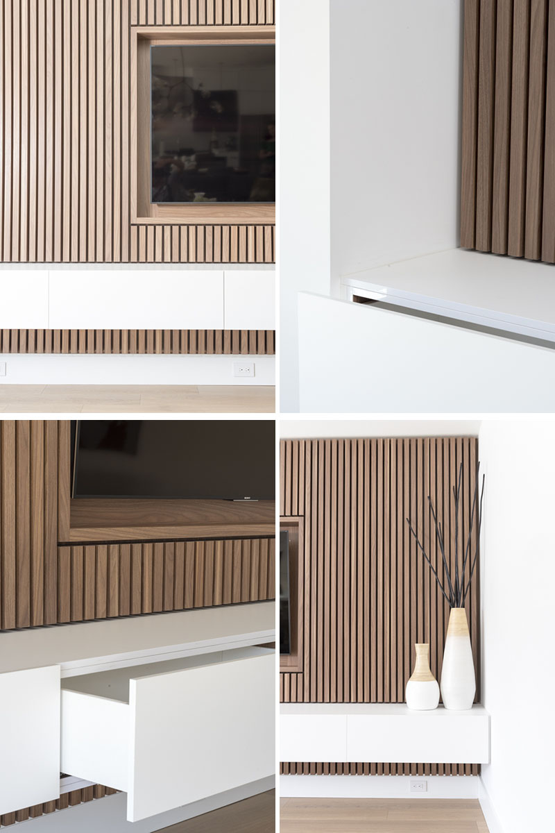 Design Detail A Wood Slat Accent Wall Surrounds The TV In This Living Room CONTEMPORIST
