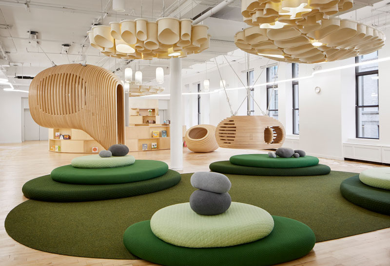 BIG and WeWork have collaborated to create the first WeGrow school in New York City, as an interactive learning landscape that supports a conscious approach to education, nurturing the growth, spirit and mind of the 21st century child. #SchoolDesign #InteriorDesign #EducationDesign