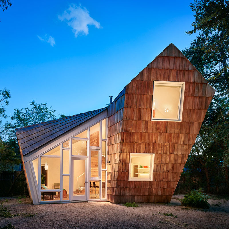Shingle Clad Angled Walls Were Used In The Design Of This Small House